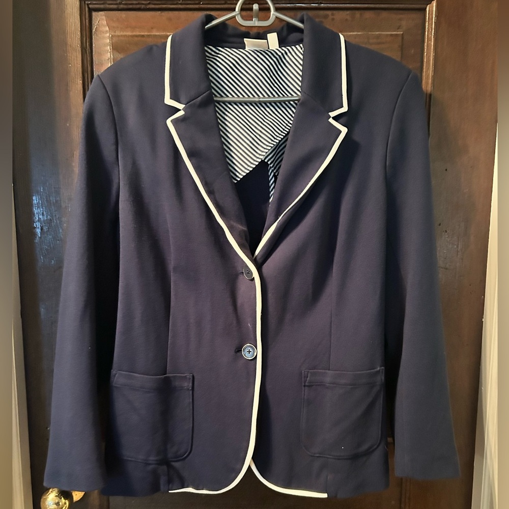 Navy Blue Blazer with White Trim
